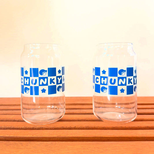 Chunkytani Blue Checkered Glass Cup
