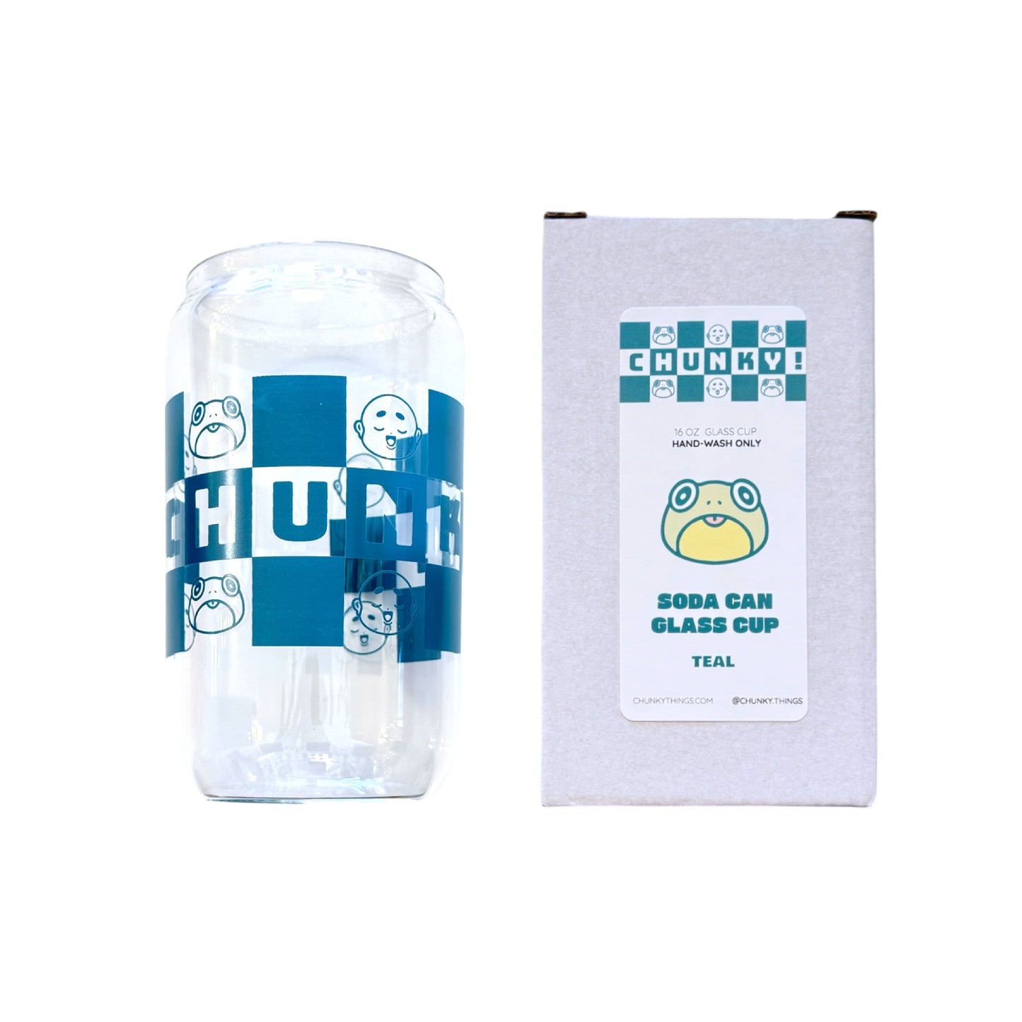Chunky Checkered Teal Glass Cup