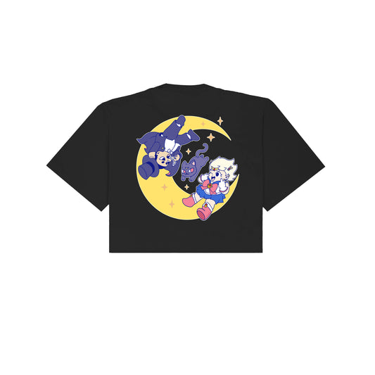 Chunky Moon XO Flying Cropped T-Shirt - Black