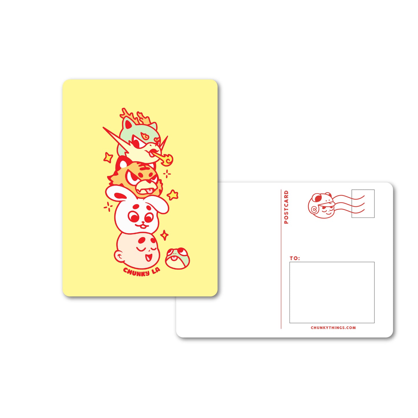 Chunky Mascots Stacking Heads Postcard
