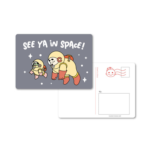 Chunky Baby and Frog Floating in Space Postcard