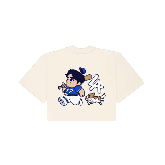 Chunkytani Blue Away Cropped T-Shirt - Cream