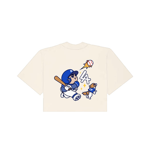 Chunkytani Slugger Blue Away Cropped T-Shirt - Cream