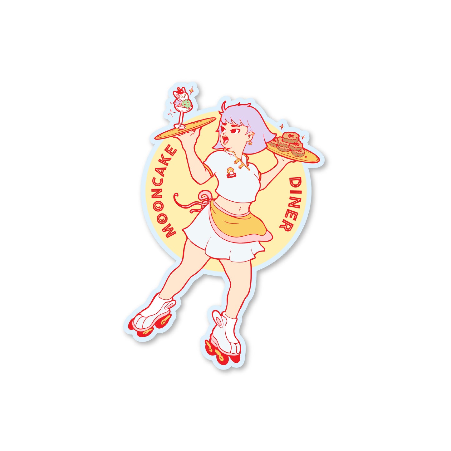 Chunky Mooncake Diner Roller Girl Large Sticker