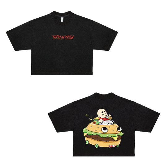 Chunky Burger Wagon Cropped Tee - Black