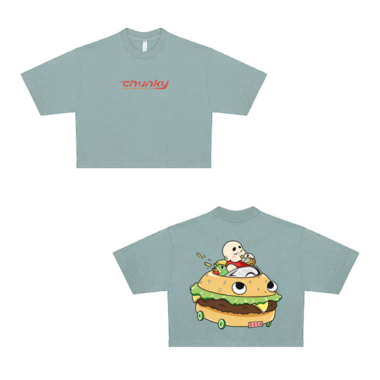 Chunky Burger Wagon Cropped Tee - Sea Green