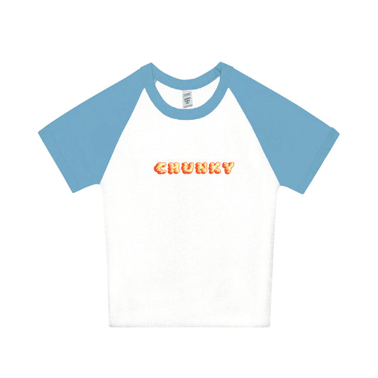 Chunky Puffy Logo Raglan Baby Rib Tee - White/Baby Blue