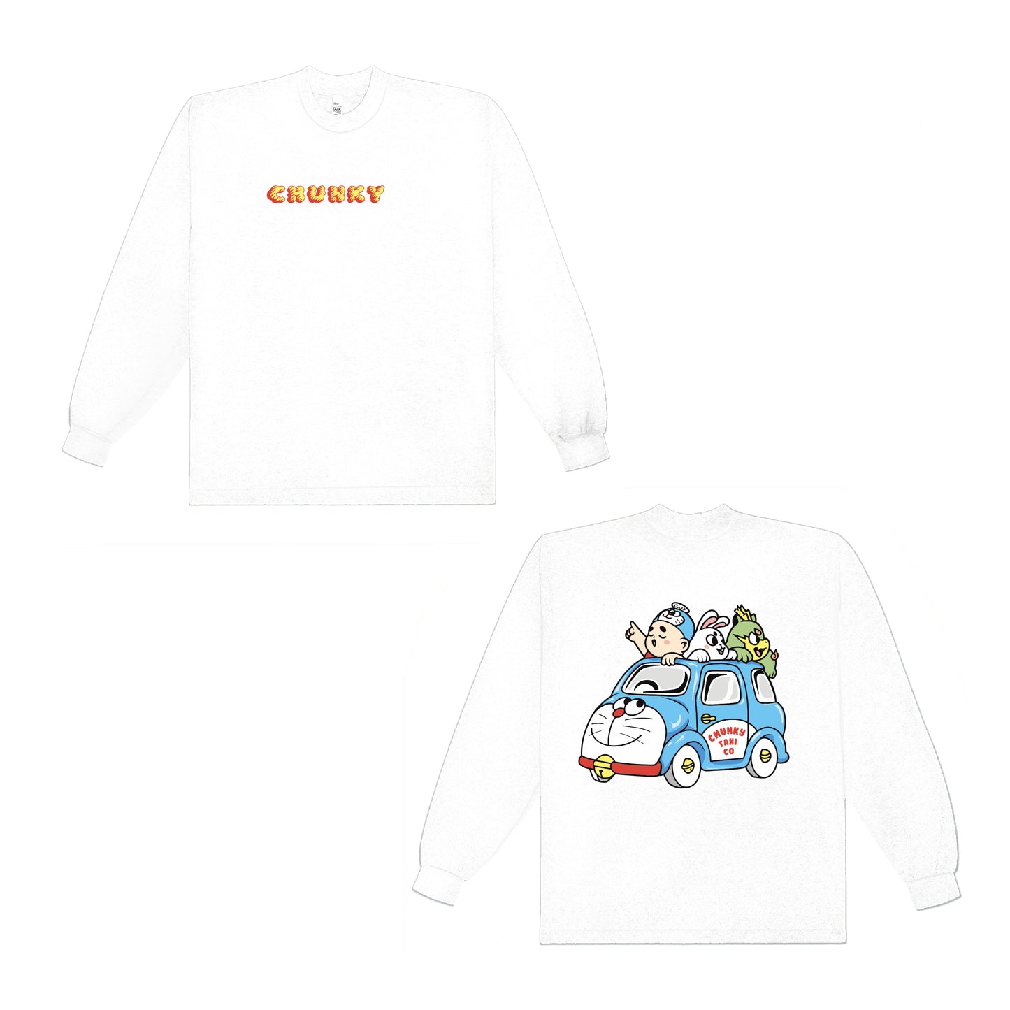 Chunky Taxi Cat Long Sleeve Shirt - White
