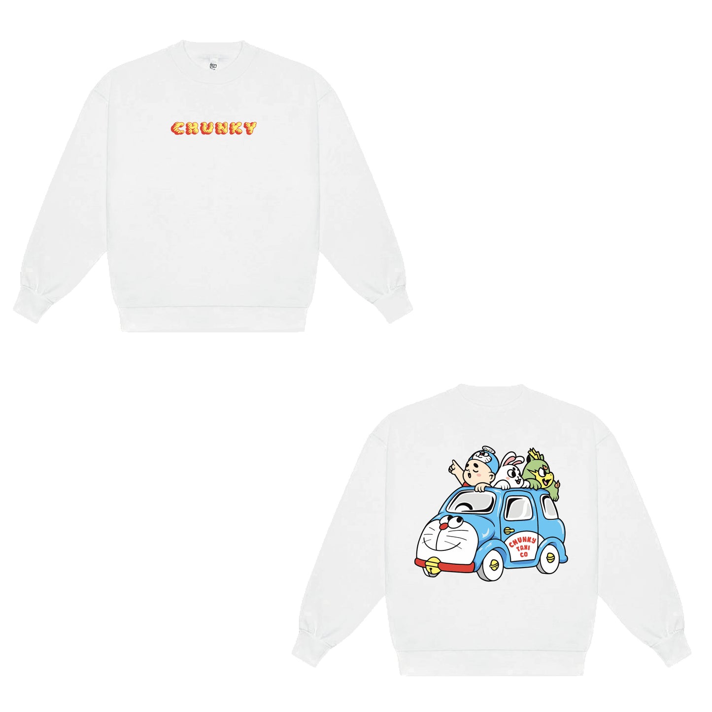 Chunky Taxi Cat Crewneck Sweater - White