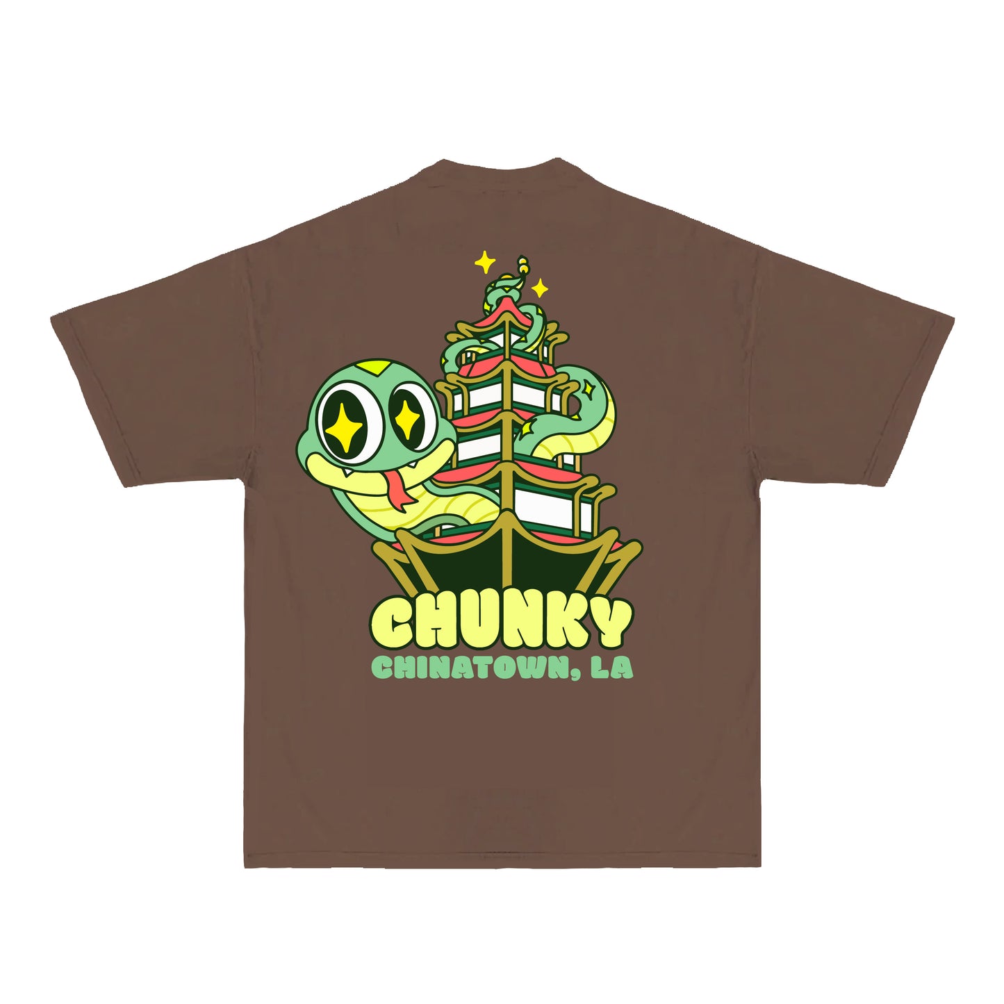 Chunky Snake and Pagoda T-Shirt - Mocha
