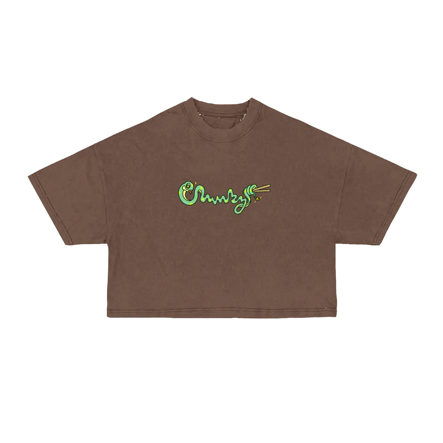 Chunky Snake and Pagoda Cropped T-Shirt - Mocha