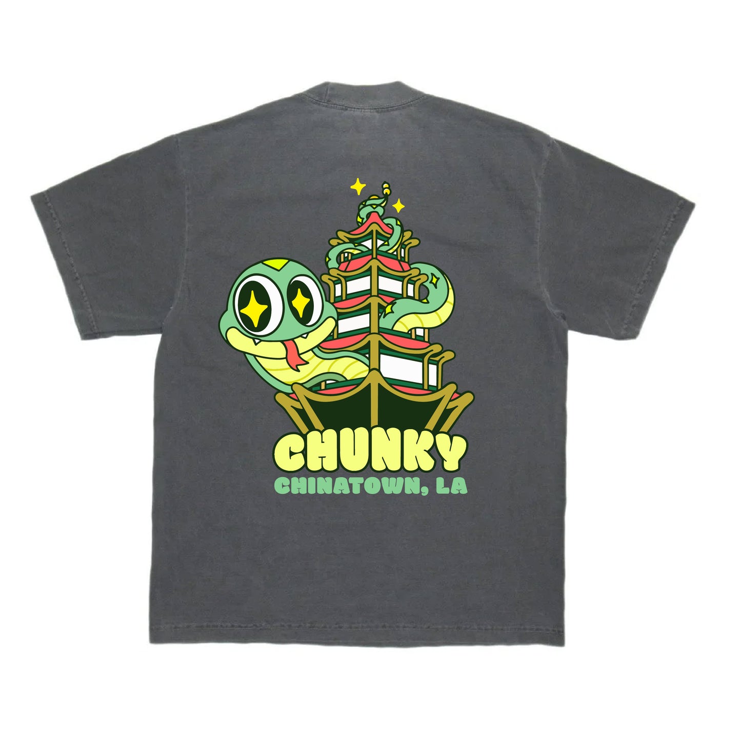 Chunky Snake and Pagoda T-Shirt - Shadow