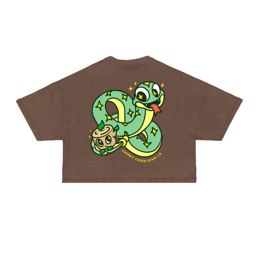 Chunky Snake and Su Cropped T-Shirt - Mocha