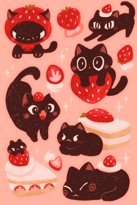 Strawberry Cats Sticker Sheet