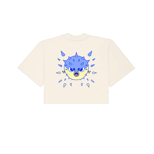 Chunky Blow Up Fish Cropped T-Shirt - Cream