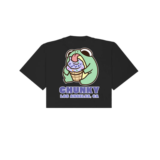 Chunky Ice Cream Frog Cropped T-Shirt - Black