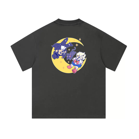 Chunky Moon XO Flying Mid-Cropped T-Shirt - Dark Grey