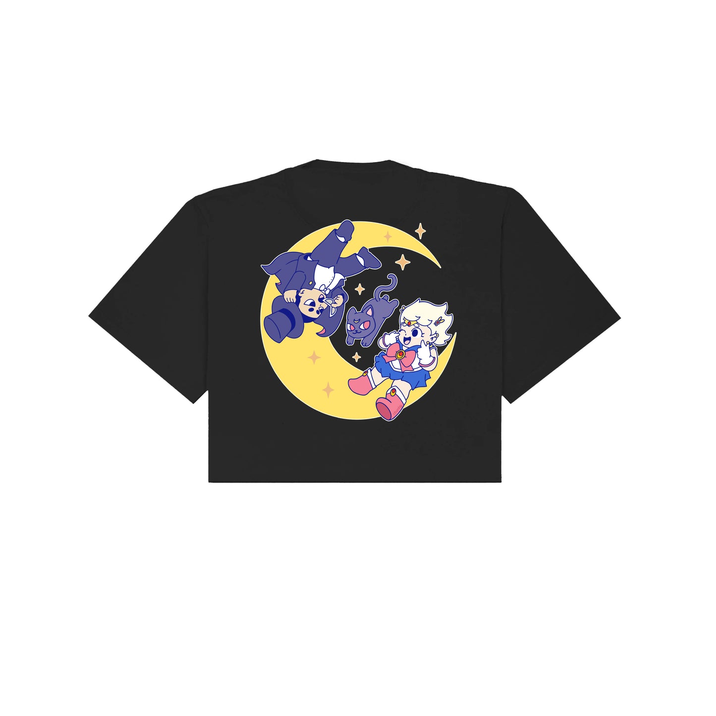 Chunky Moon XO Flying Cropped T-Shirt - Black
