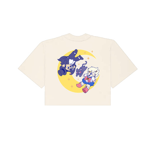 Chunky Moon XO Flying Cropped T-Shirt - Cream