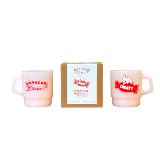 Chunky Mooncake Diner White Rabbit Candy Stackable Glass Milky Mug - Candy Pink