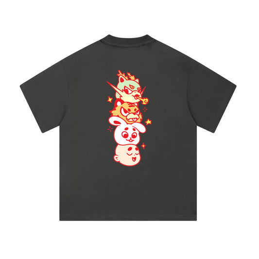 Chunky Mascots Stacking Heads Mid-Cropped T-Shirt - Dark Gray