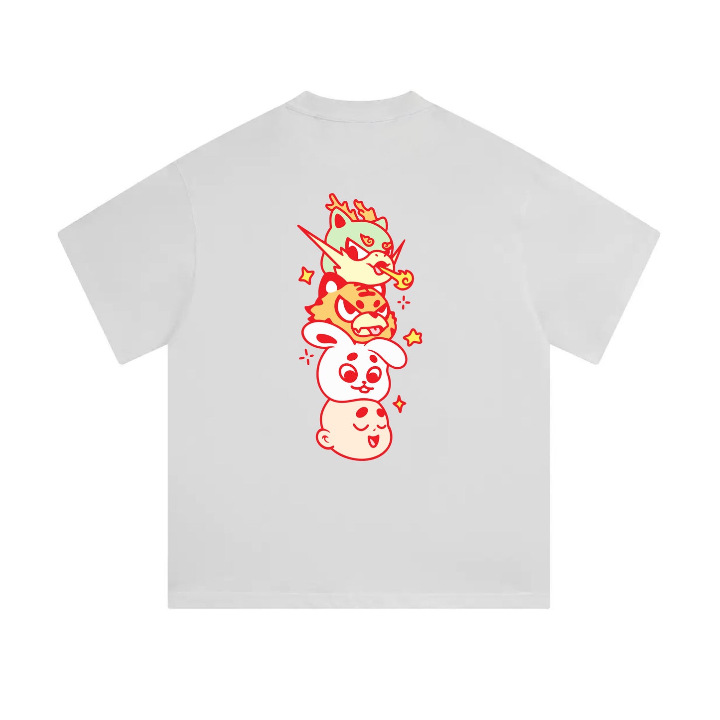 Chunky Mascots Stacking Heads Mid-Cropped T-Shirt - White