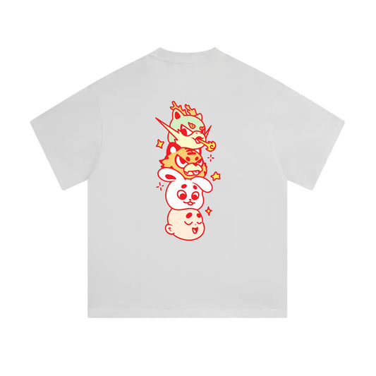 Chunky Mascots Stacking Heads Mid-Cropped T-Shirt - White