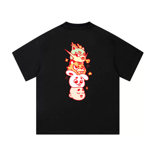 Chunky Mascots Stacking Heads Mid-Cropped T-Shirt - Black
