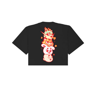 Chunky Mascots Stacking Heads Cropped T-Shirt - Black