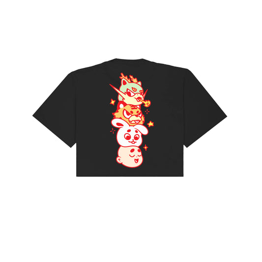 Chunky Mascots Stacking Heads Cropped T-Shirt - Black