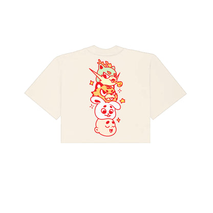 Chunky Mascots Stacking Heads Cropped T-Shirt - Cream