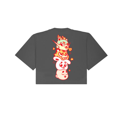 Chunky Mascots Stacking Heads Cropped T-Shirt - Shadow