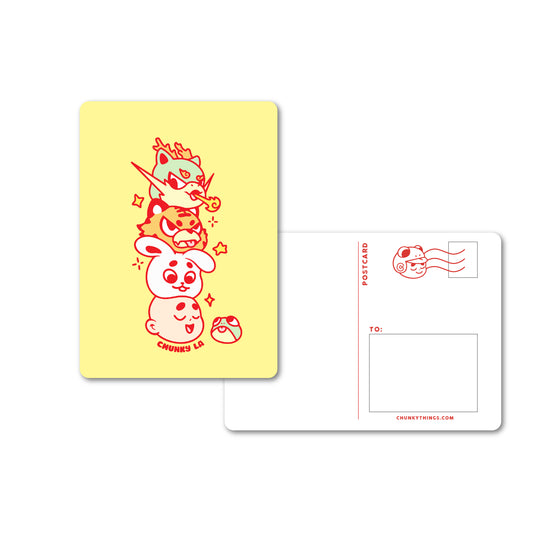 Chunky Mascots Stacking Heads Postcard