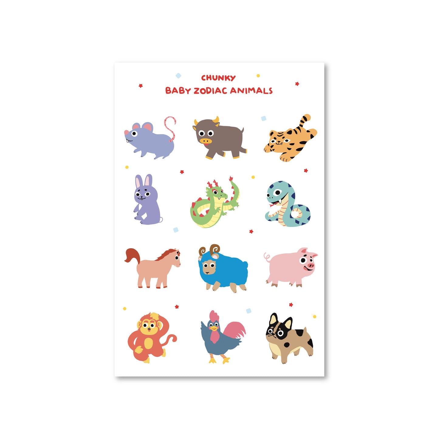 Baby Zodiac Animals Sticker Sheet