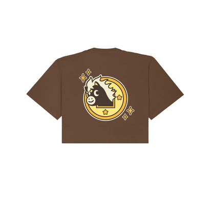 Chunky Lucky Horse Coin Cropped T-Shirt - Brown