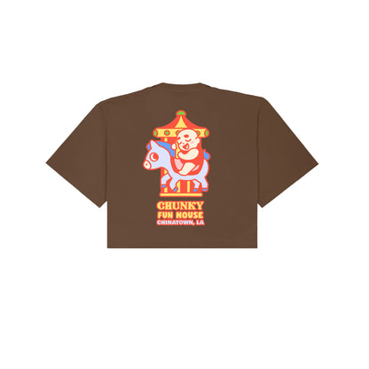 Chunky Baby Horse Carousel Cropped T-Shirt - Brown