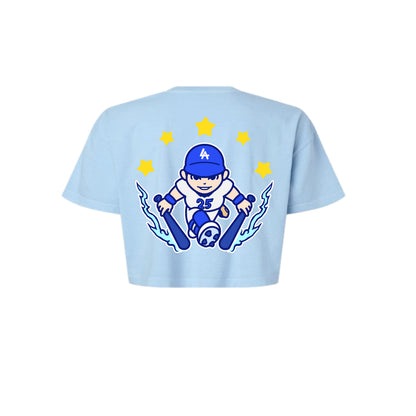 Chunkytani Tommy Two Hands Cropped T-Shirt - Light Blue