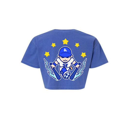 Chunkytani Tommy Two Hands Cropped T-Shirt - Blue