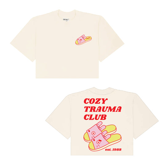 Cozy Trauma Club Cropped T-Shirt - Cozy Cream