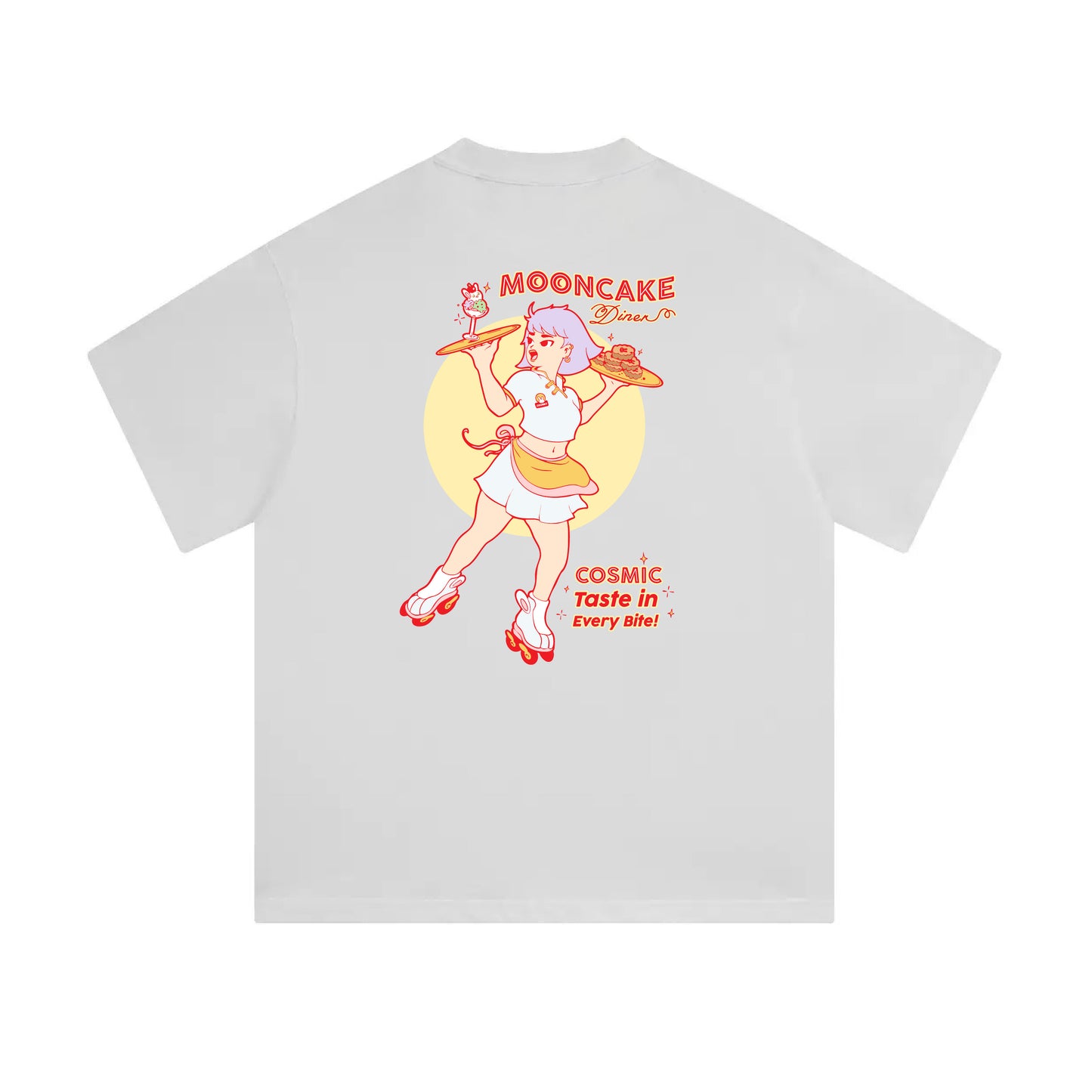 Chunky Mooncake Diner Roller Girl Mid-Cropped T-Shirt - White
