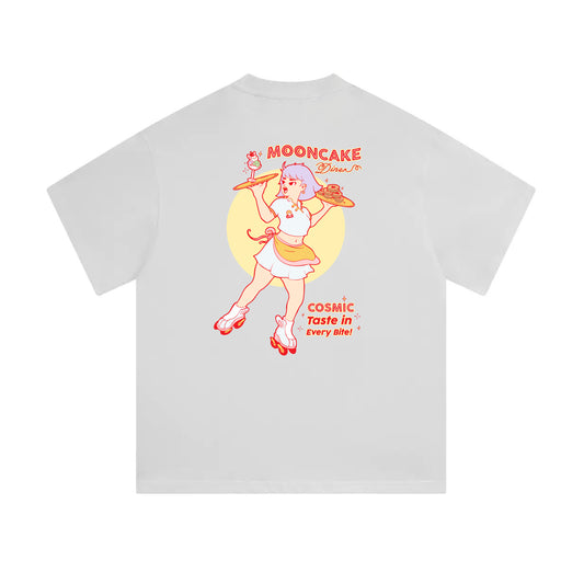 Chunky Mooncake Diner Roller Girl Mid-Cropped T-Shirt - White