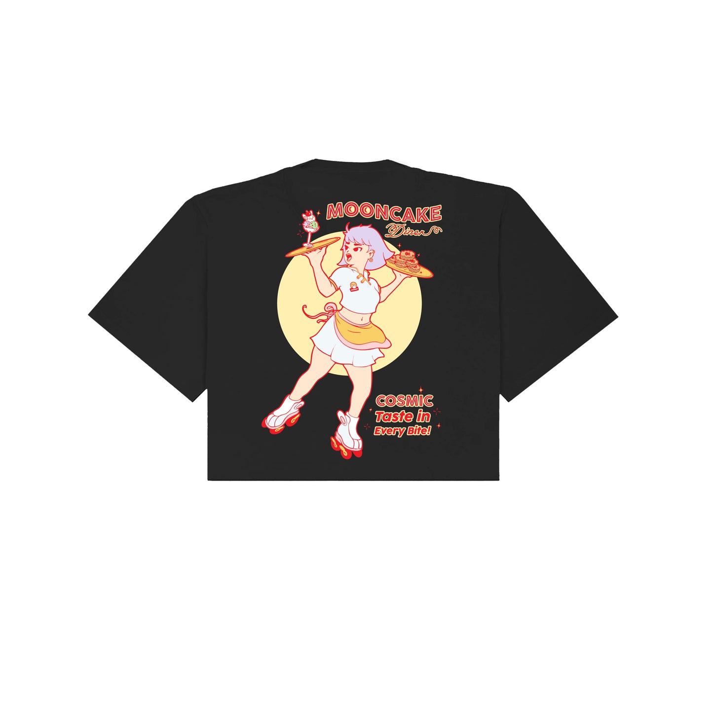 Chunky Mooncake Diner Roller Girl Cropped T-Shirt - Black