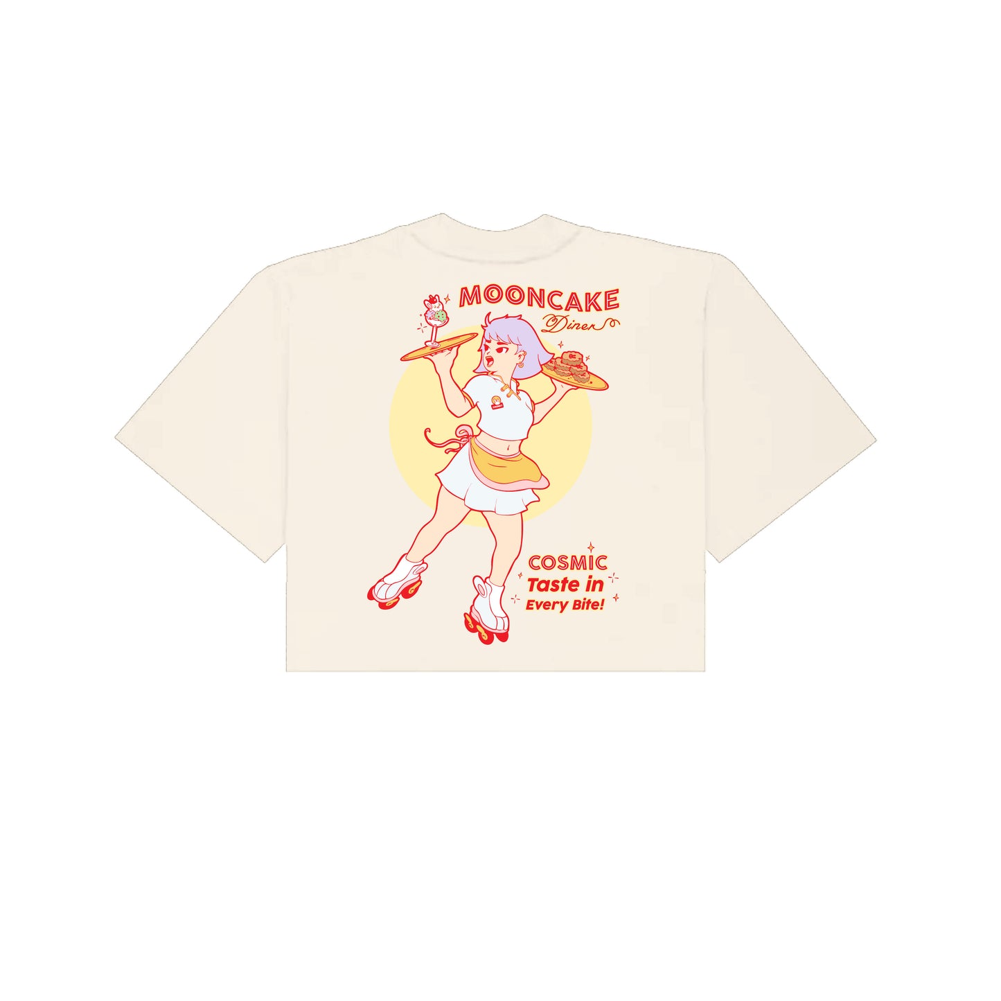 Chunky Mooncake Diner Roller Girl Cropped T-Shirt - Cream