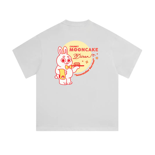 Chunky Mooncake Diner Bunny Waiter Mid-Cropped T-Shirt - White