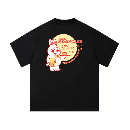 Chunky Mooncake Diner Bunny Waiter Mid-Cropped T-Shirt - Black
