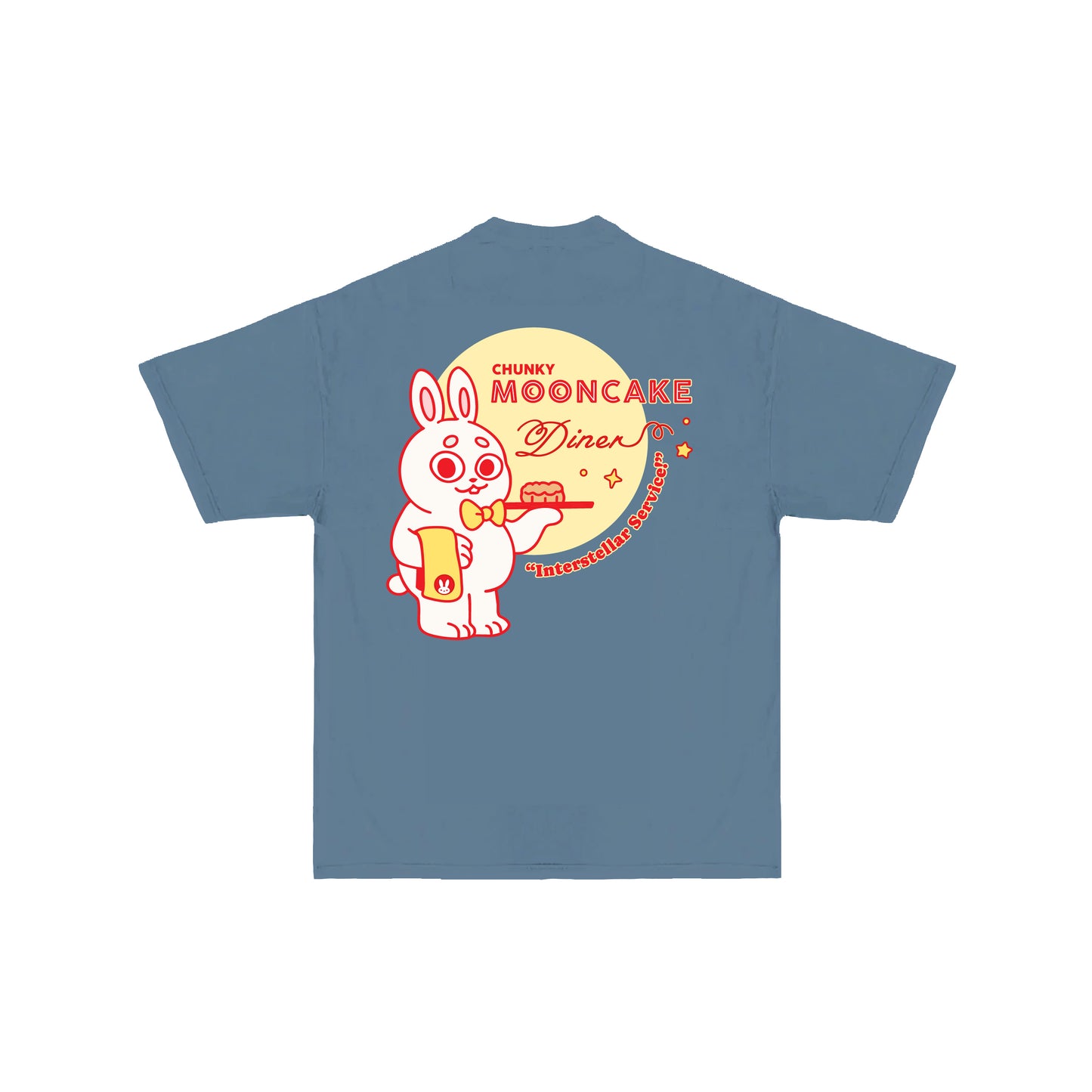 Chunky Mooncake Diner Bunny Waiter T-Shirt - Denim Blue