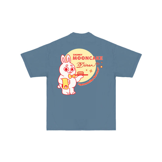 Chunky Mooncake Diner Bunny Waiter T-Shirt - Denim Blue