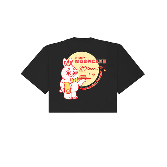 Chunky Mooncake Diner Bunny Waiter Cropped T-Shirt - Black