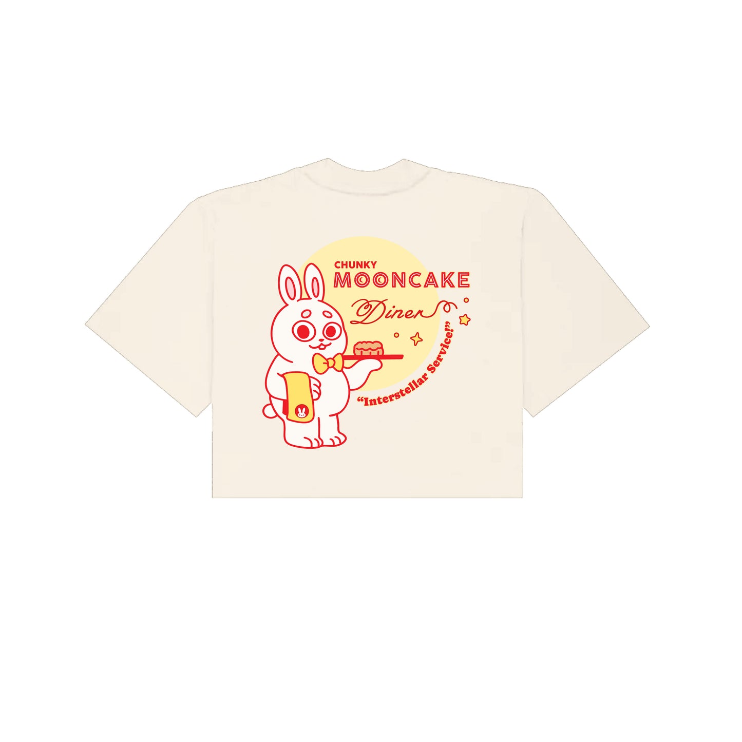 Chunky Mooncake Diner Bunny Waiter Cropped T-Shirt - Cream