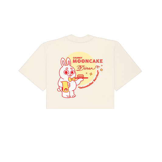 Chunky Mooncake Diner Bunny Waiter Cropped T-Shirt - Cream